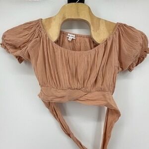 Kiwi & Punch Terracotta‎ Crinkle Gauze Wrap Tie Crop Top XL LS5466